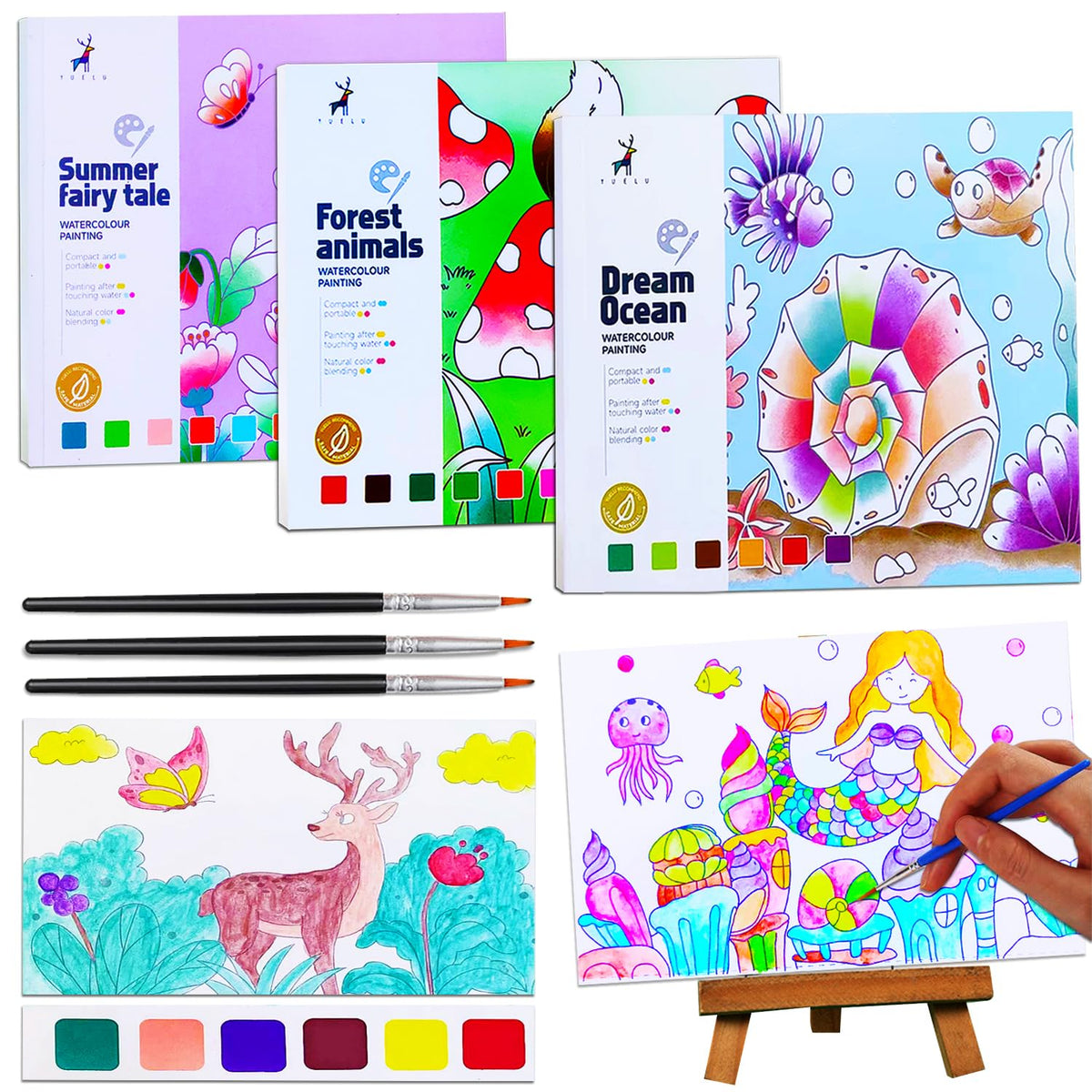 JUNQIU 3Pack cover image showing kid-friendly watercolor set for travel