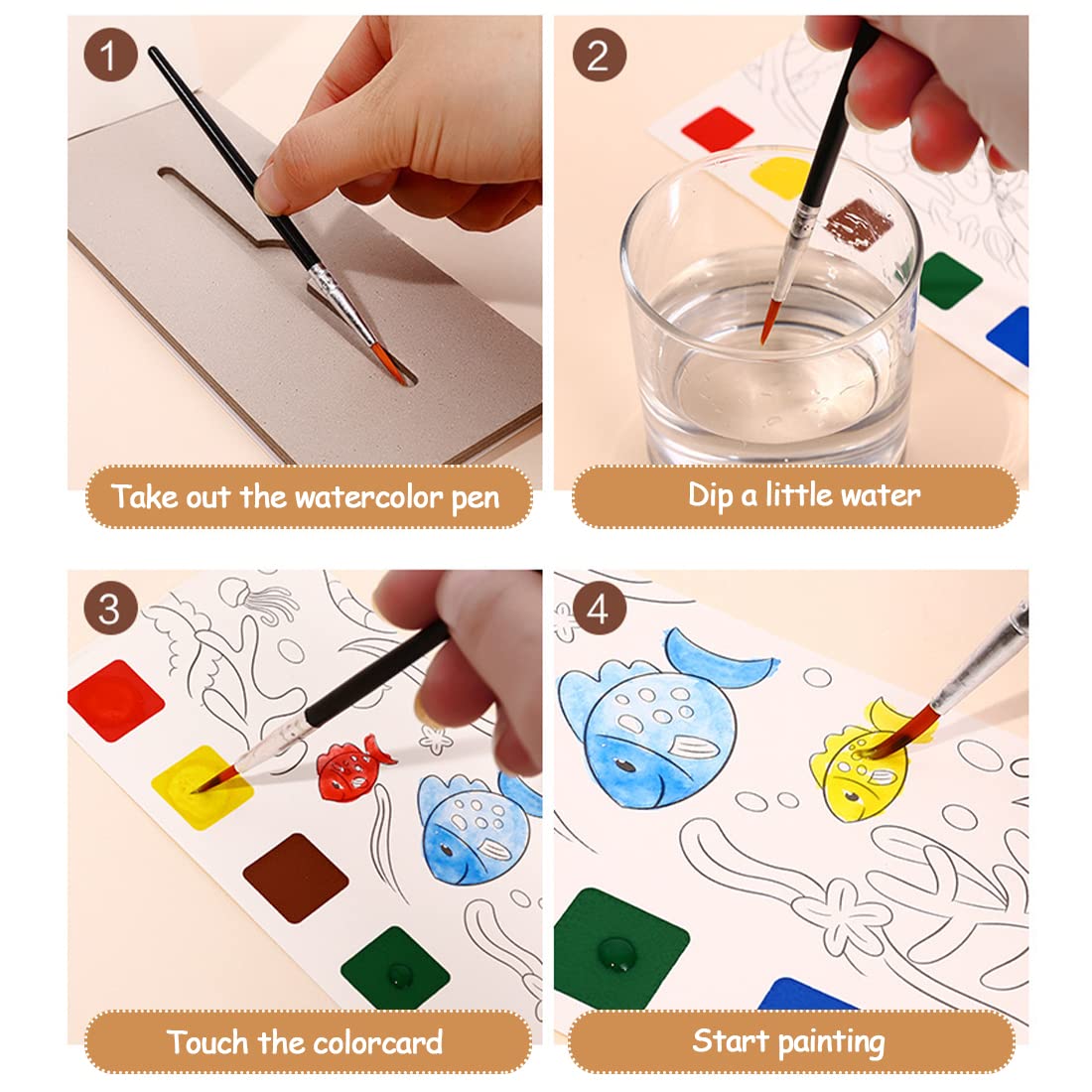 JUNQIU watercolor book pocket patterns and pans, simple color choices for young artists.