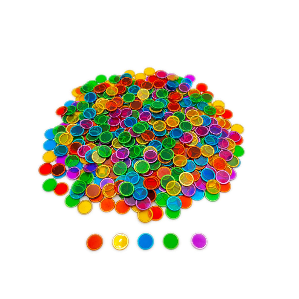 Rainbow 500 metal chips for color-coded sorting and counting activities.