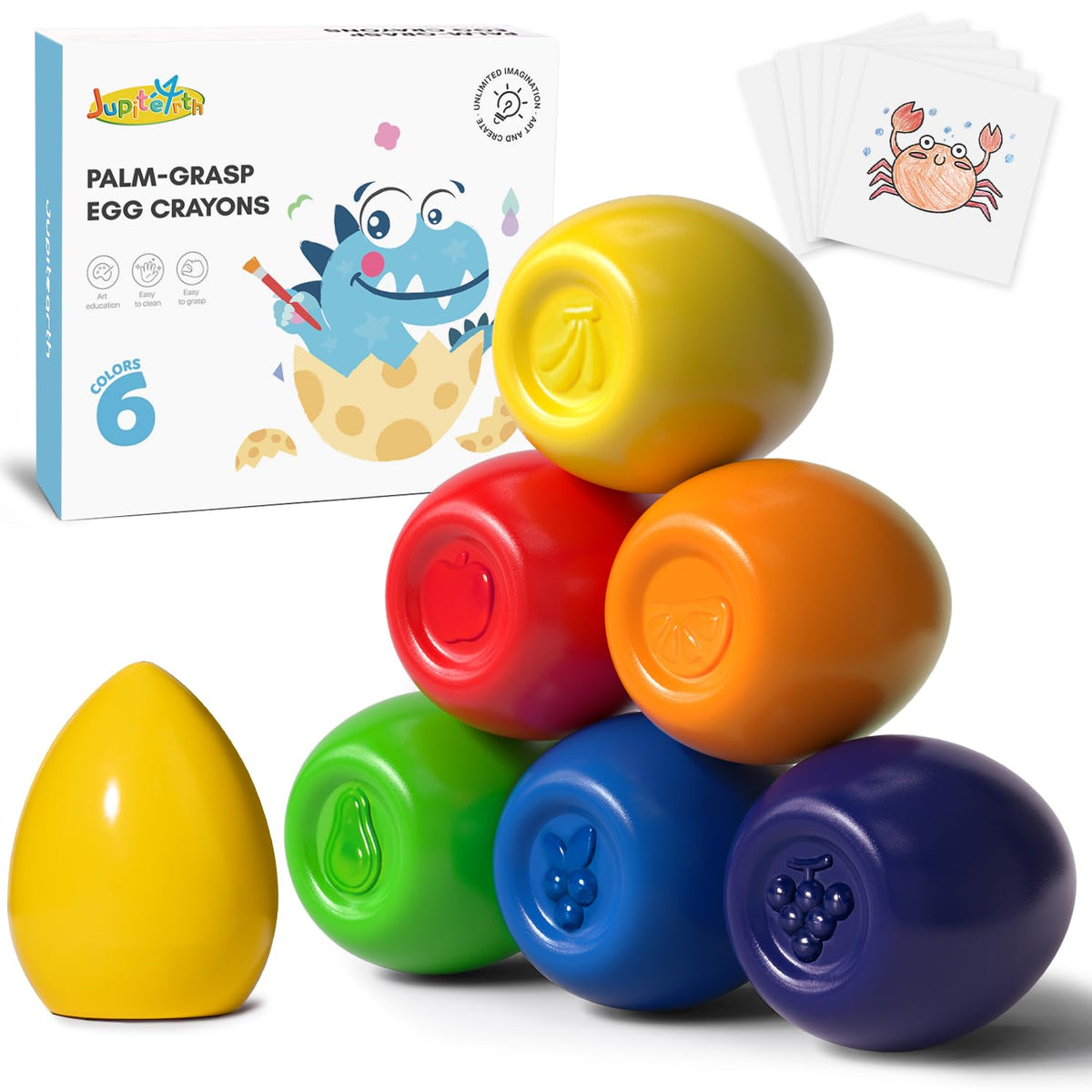 Jupiterarth 6 colors egg crayons pack with vibrant hues for creative learning