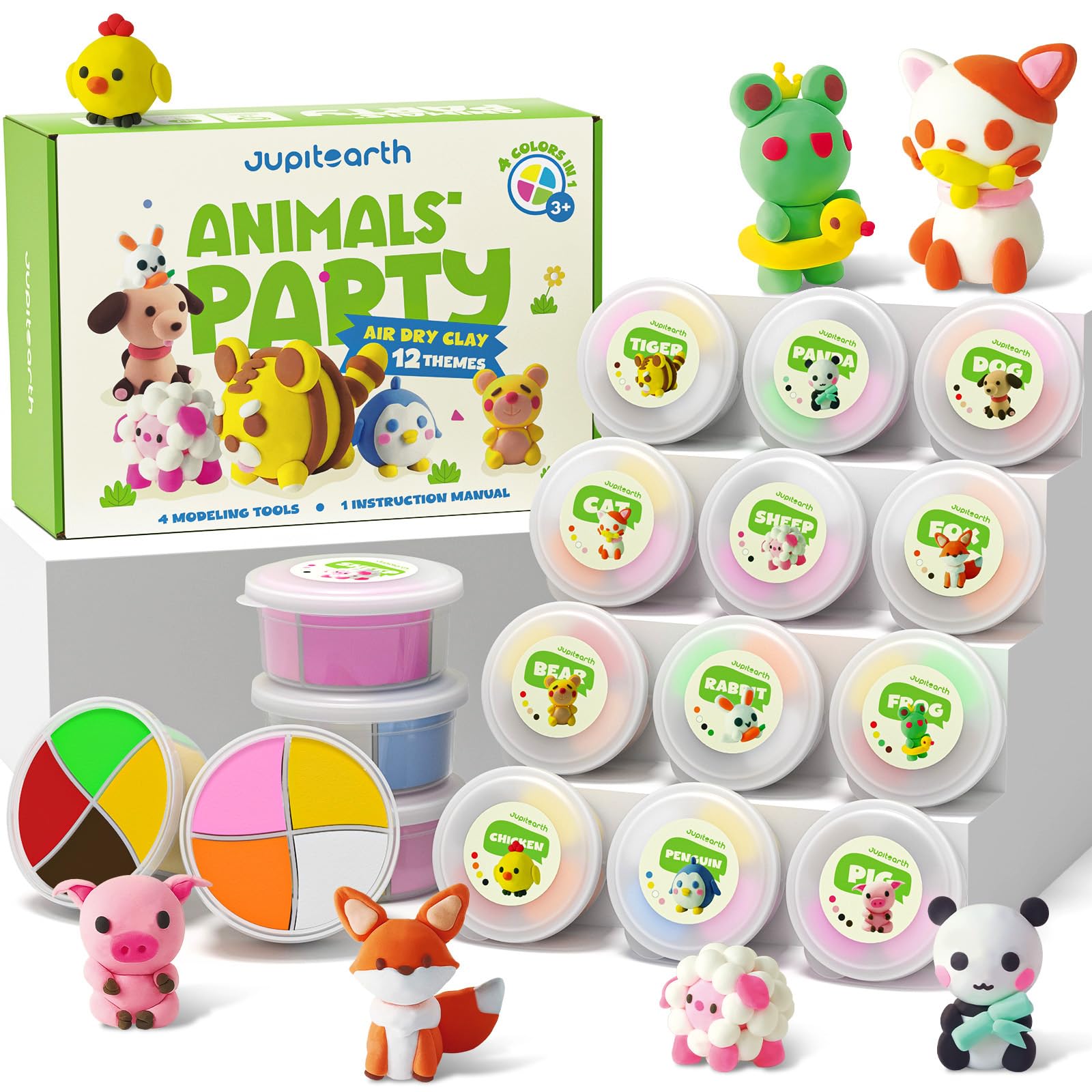 Jupiterarth air dry clay kit with 12 color boxes for endless animal sculptures.