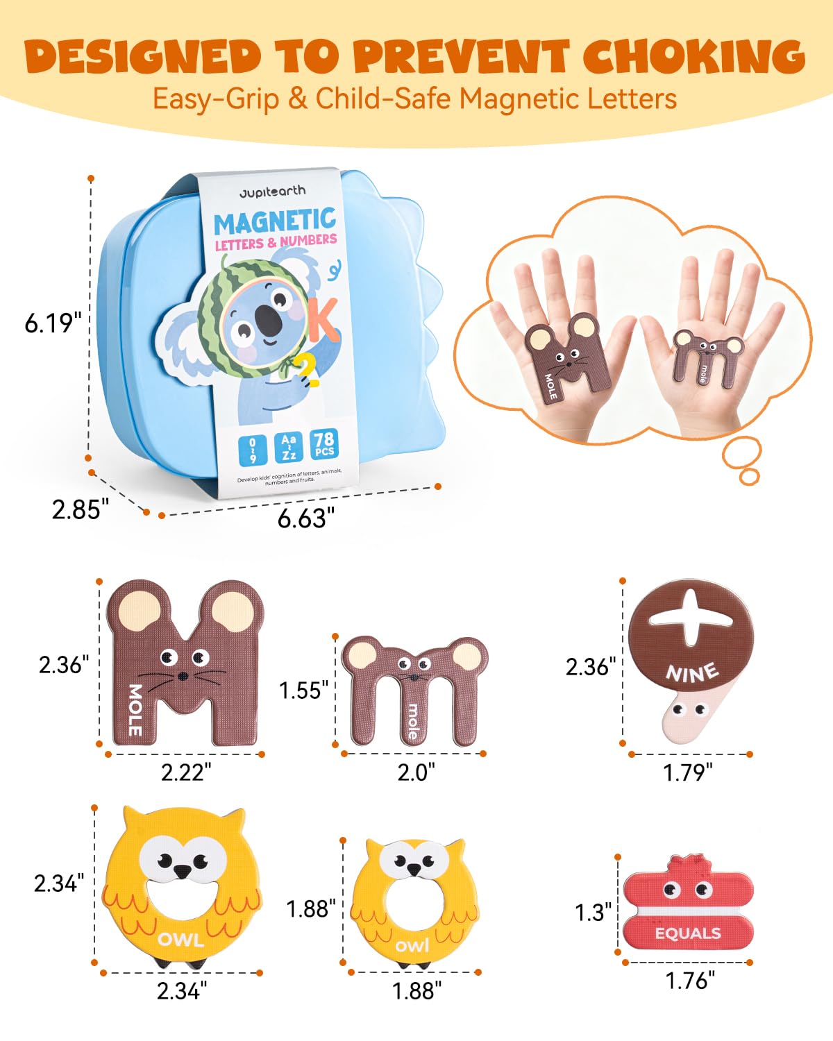 JUPITEARTH choke-proof design magnets keep tiny hands safe during fridge play.