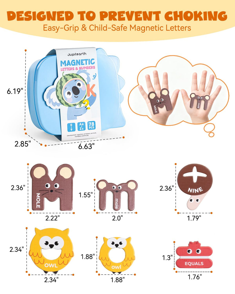 JUPITEARTH choke-proof design magnets keep tiny hands safe during fridge play.