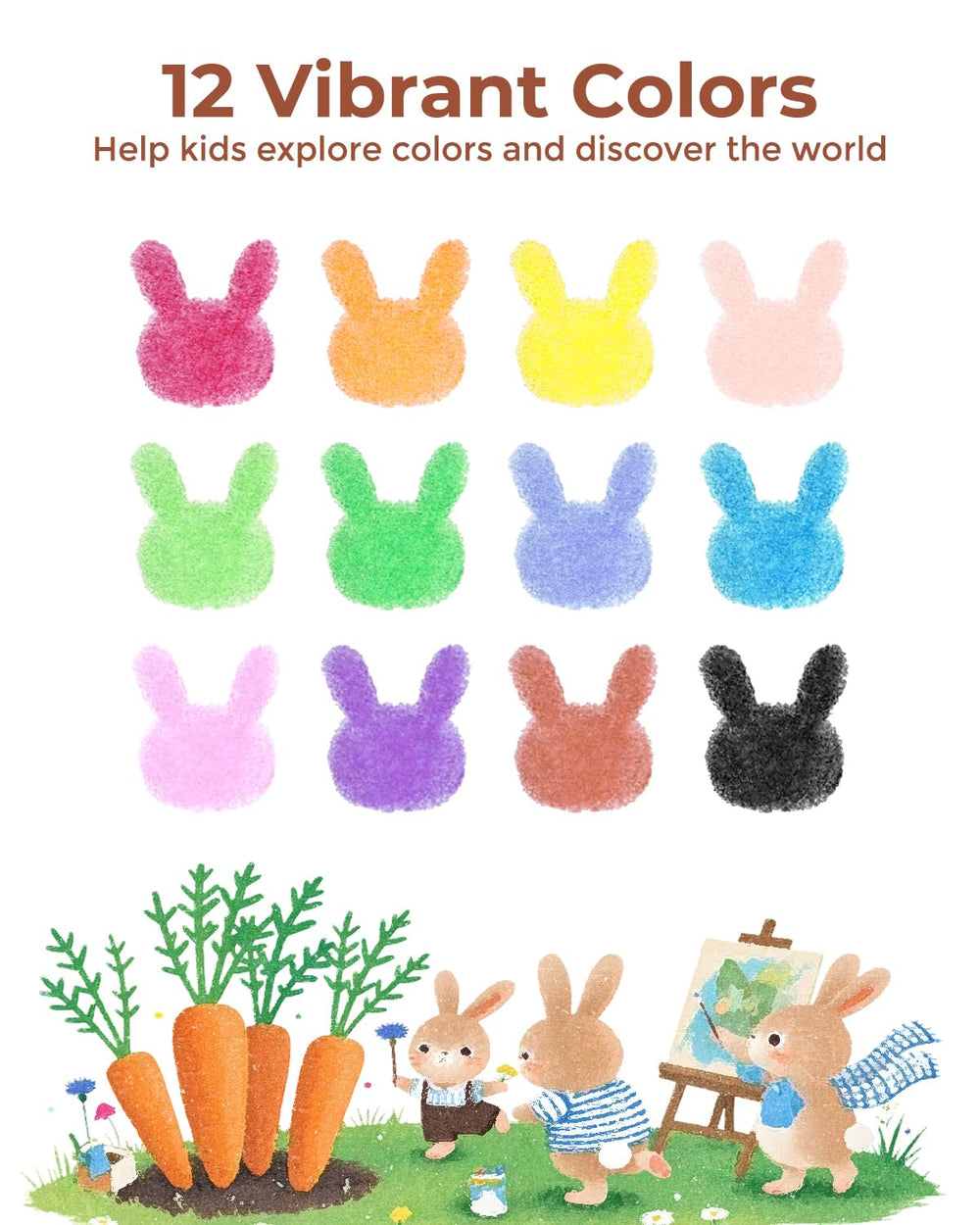 Jupiterarth carrot-shaped crayons with detachable leaf top, easy for small hands