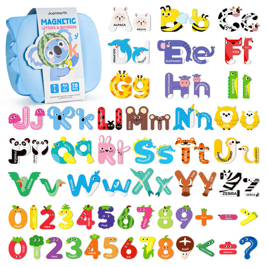 JUPITEARTH Letters Animal Magnets Fridge for engaging early literacy on the fridge.