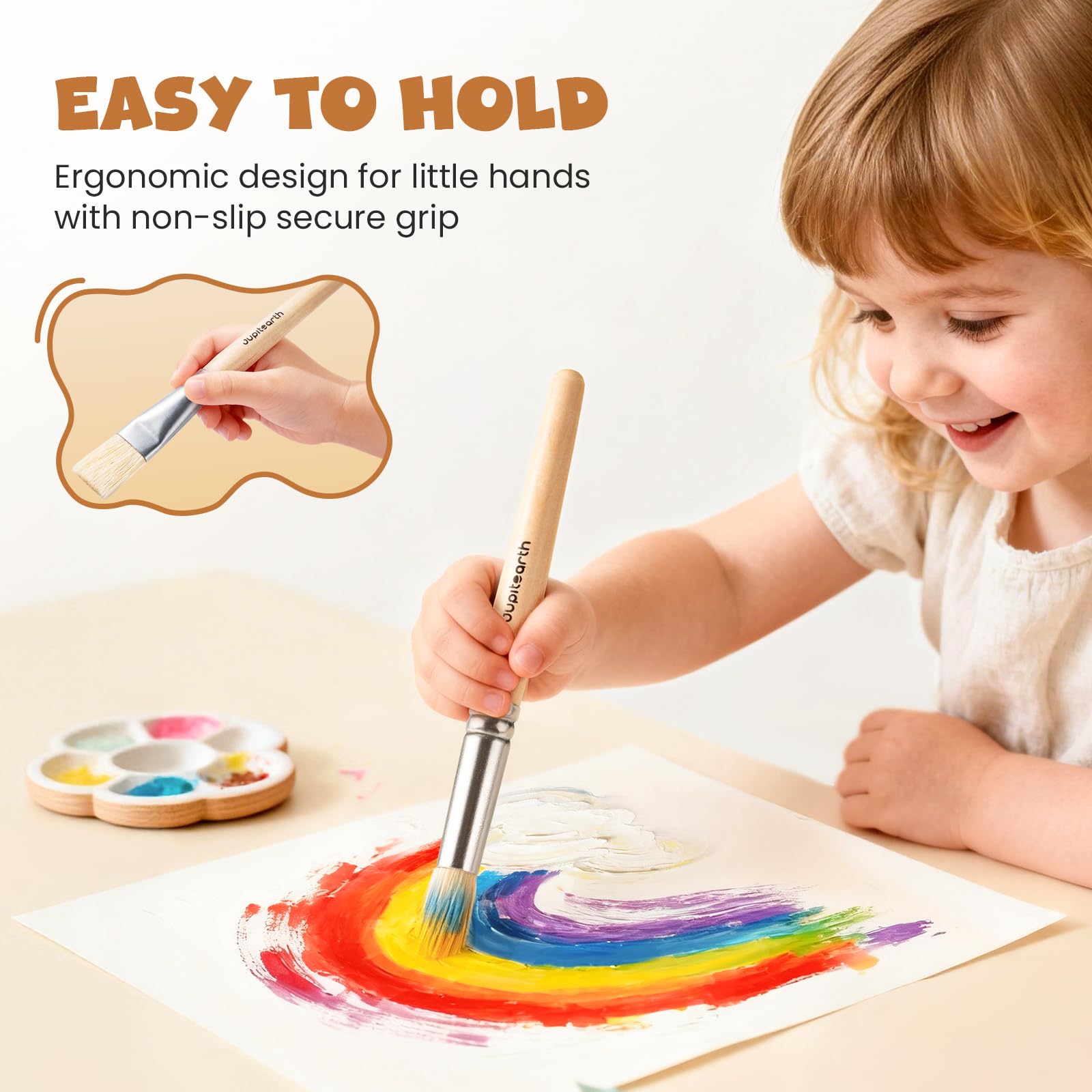 JUPITEARTH brushes use non-toxic materials for safe daily painting.