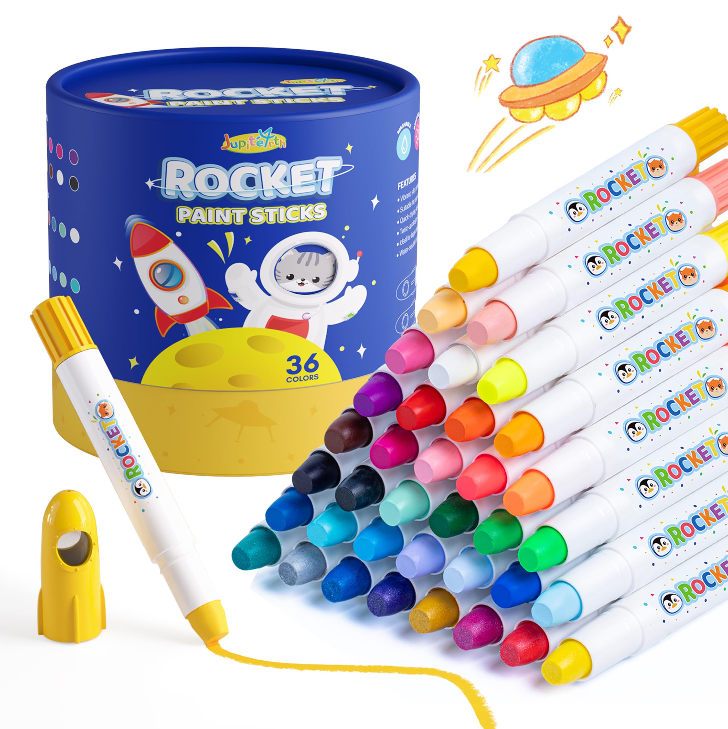 JUPITEARTH rocket cap design offers easy removal for kids' art