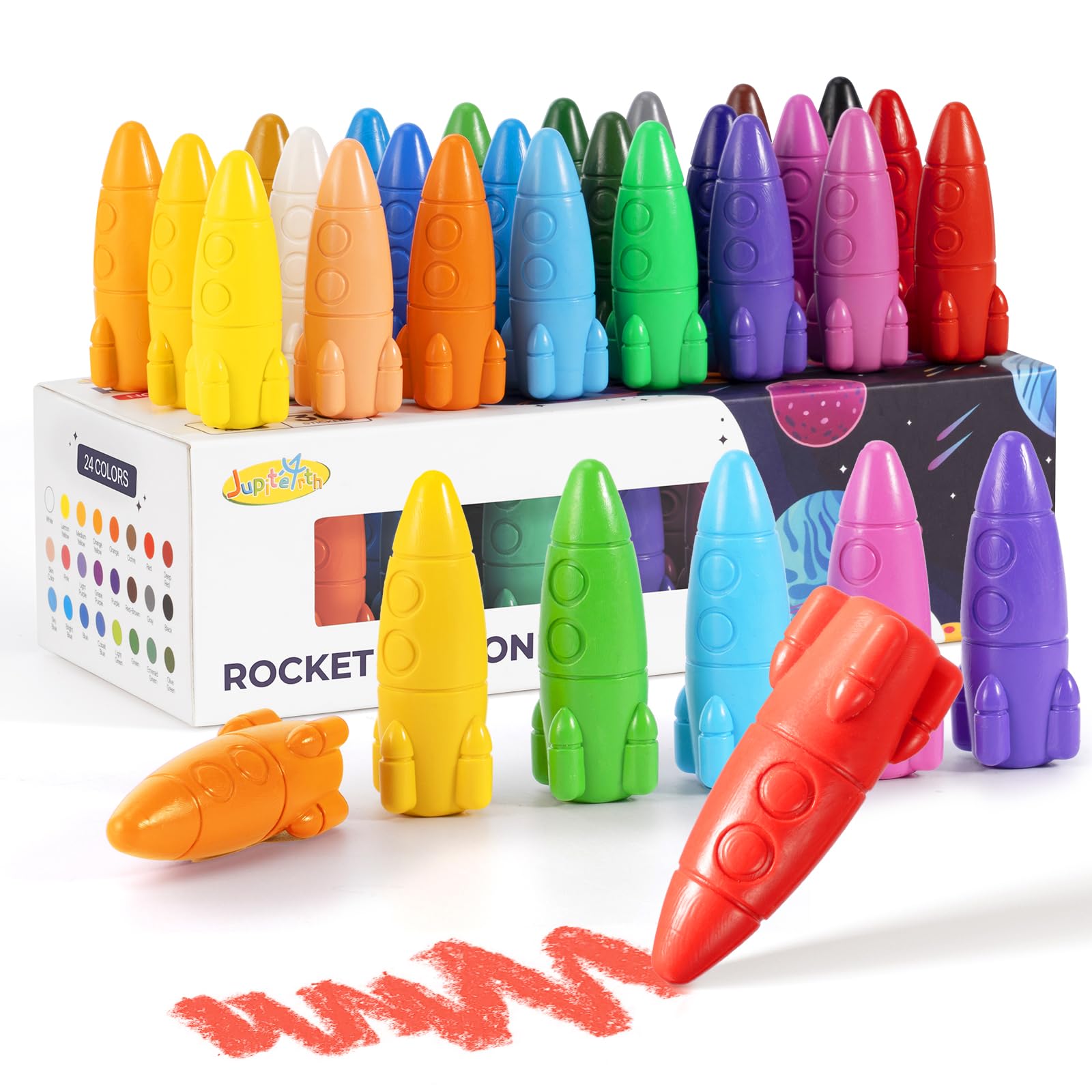JUPITEARTH rocket crayons 24-color set for toddlers