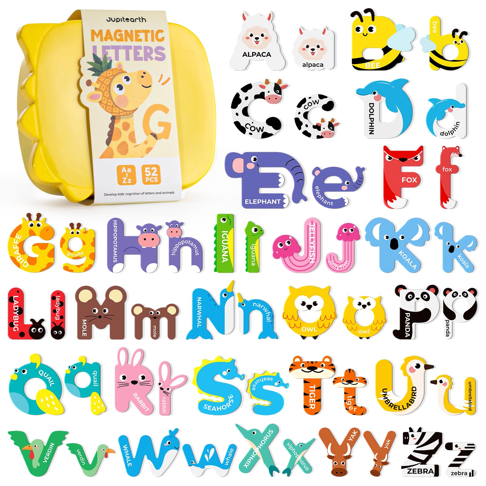 JUPITEARTH uppercase A with animal design for early literacy and memory recall
