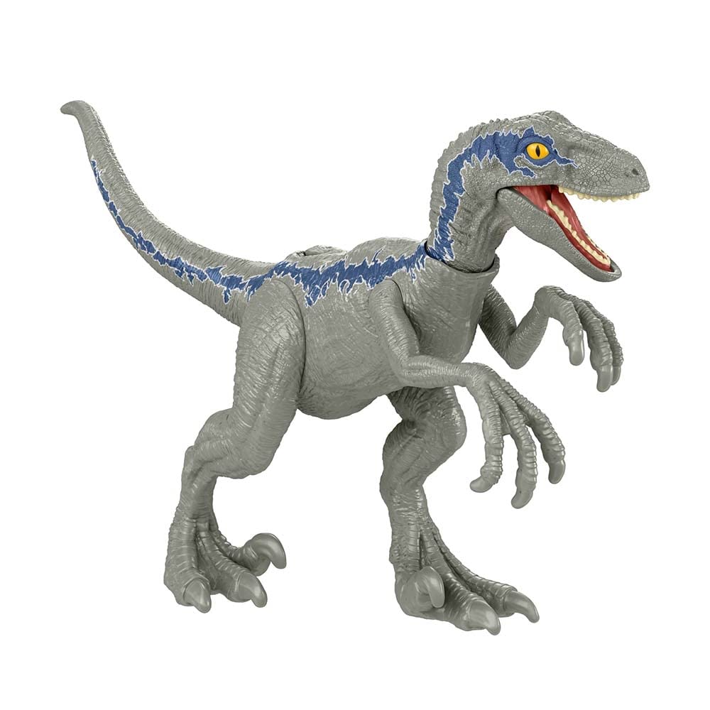 Jurassic World Ferocious Pack blue velociraptor figure in action pose for imaginative play