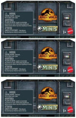 Jurassic World Dominion Minis three mini dinos in a sealed box for collection and play.