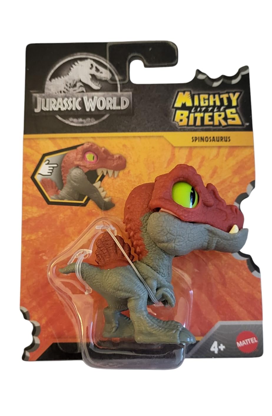 Jurassic World Mighty Little Biters Spinosaurus figure for imaginative play and display.