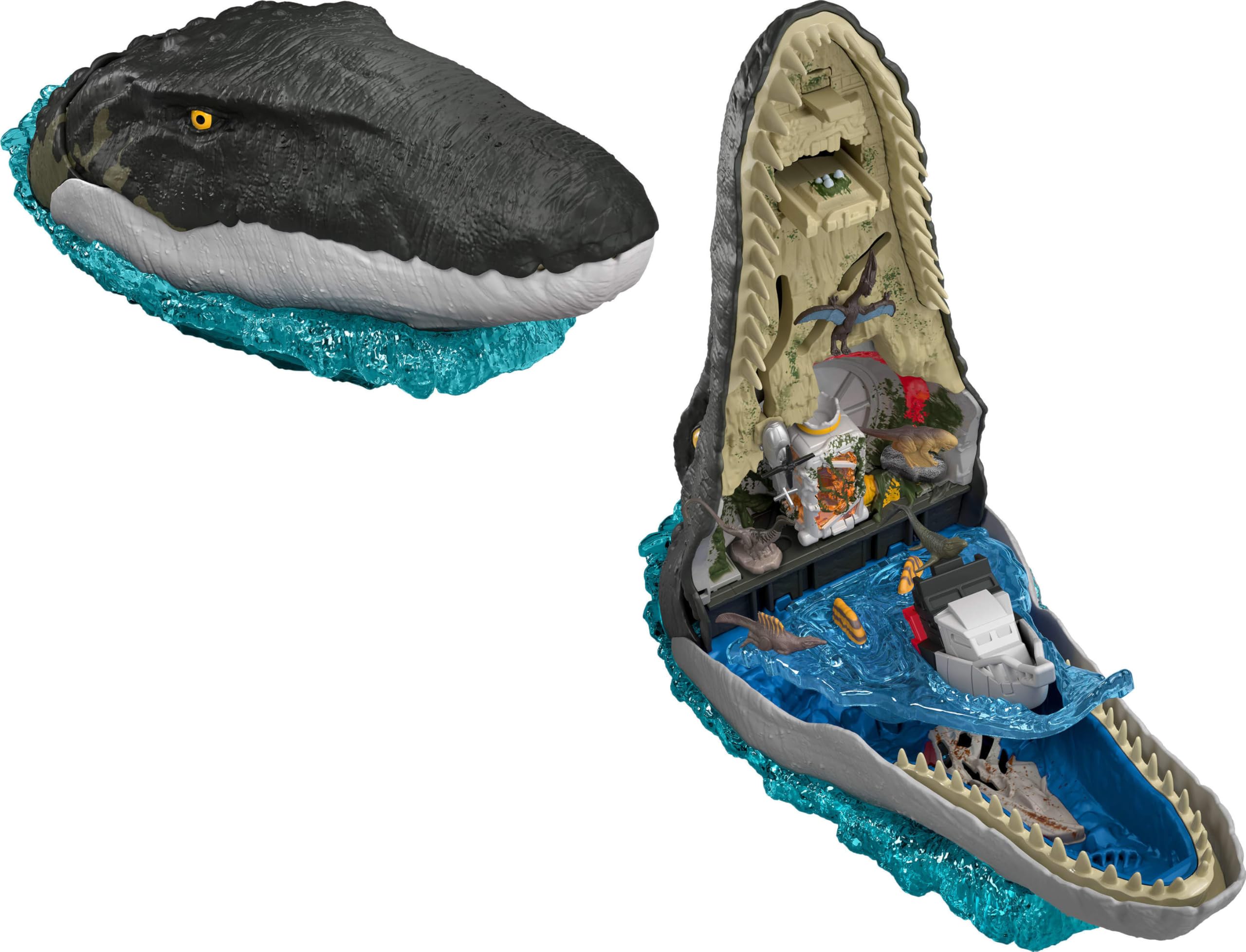 Jurassic World Mosasaurus head roars open for imaginative play.