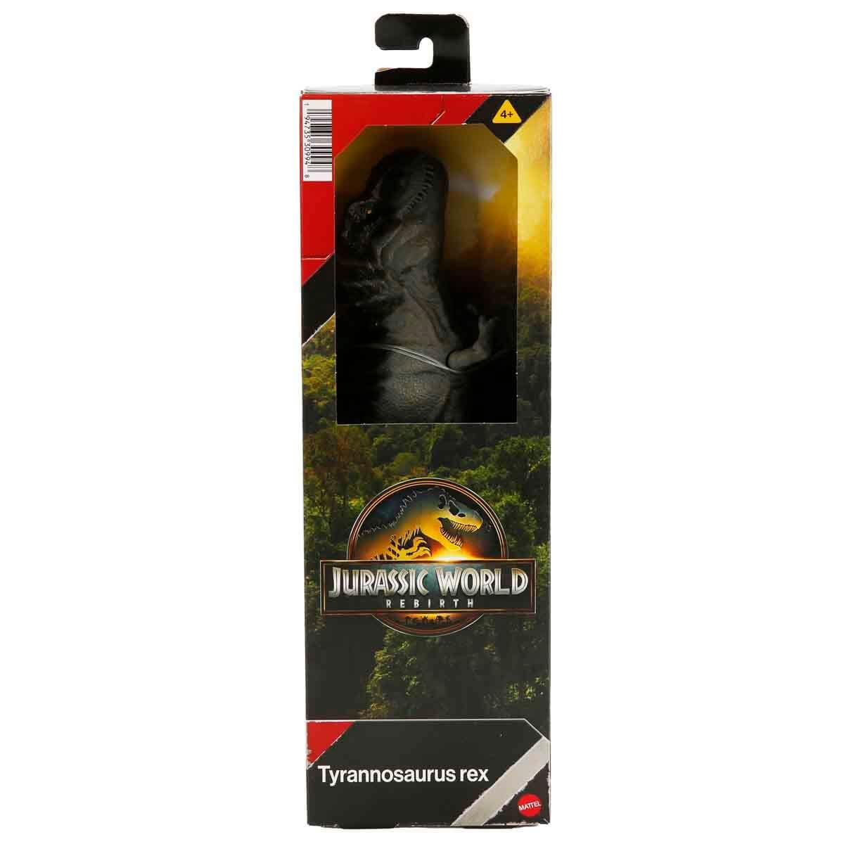 Jurassic World Rebirth packaging display emphasizing size and collectability on shelf.
