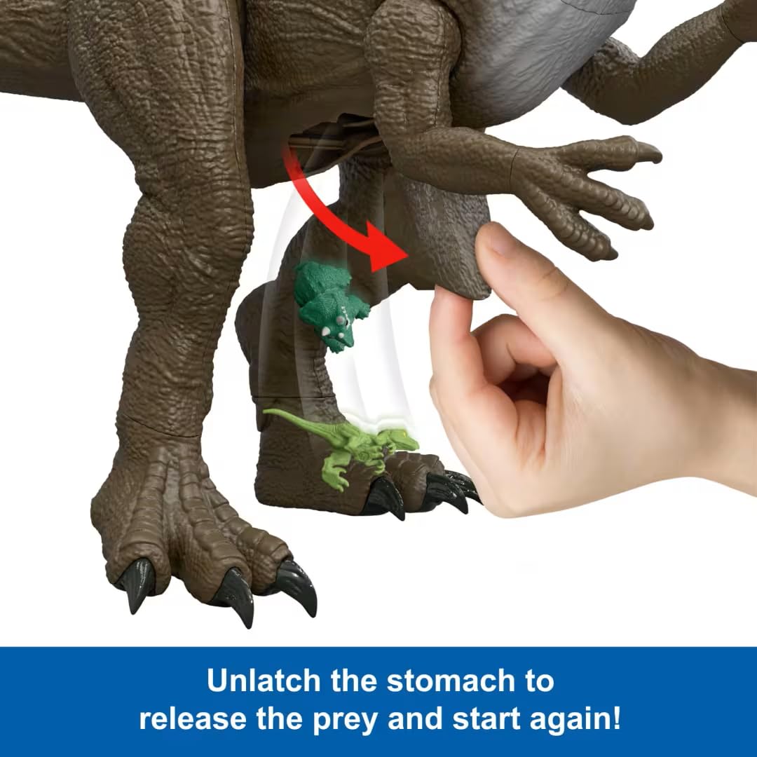 Jurassic World Spinosaurus figure, stomach open, easy retrieval of swallowed prey