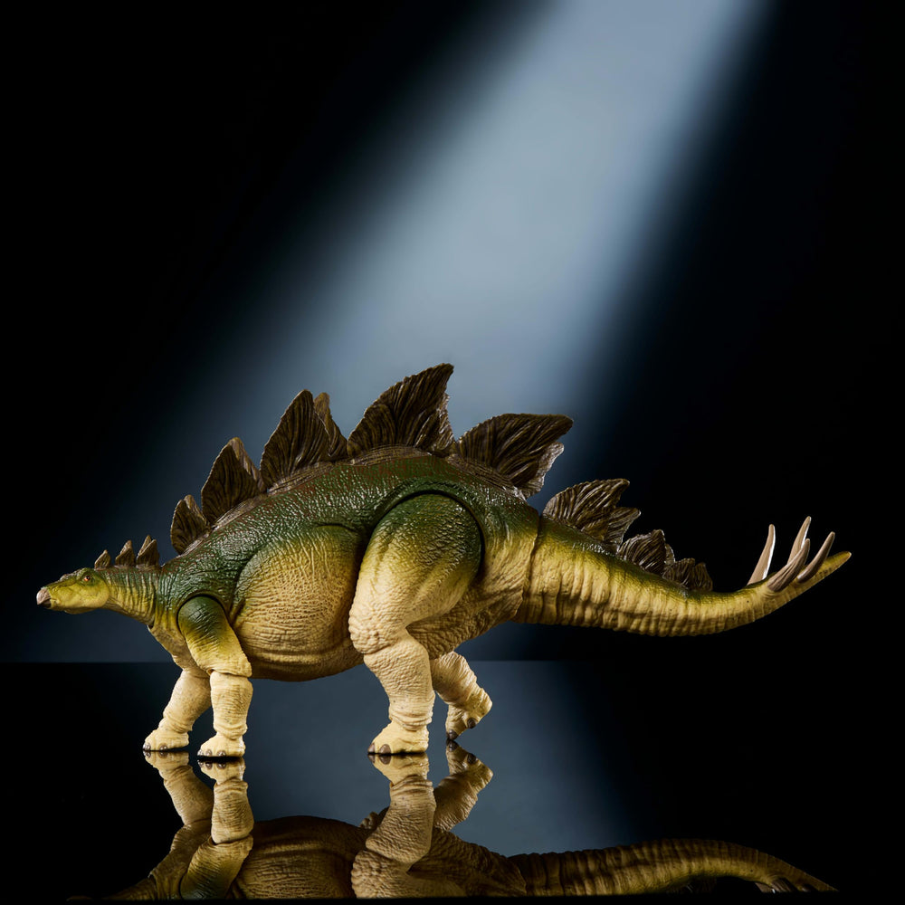 Jurassic World Stegosaurus posed figure for shelf display.