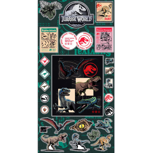 Jurassic World sticker sheet designs for party favors and birthday celebrations.