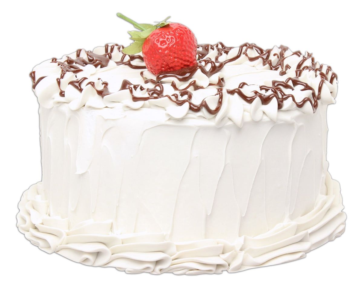 Just Dough It 7-inch vanilla cake prop with realistic frosting for display.