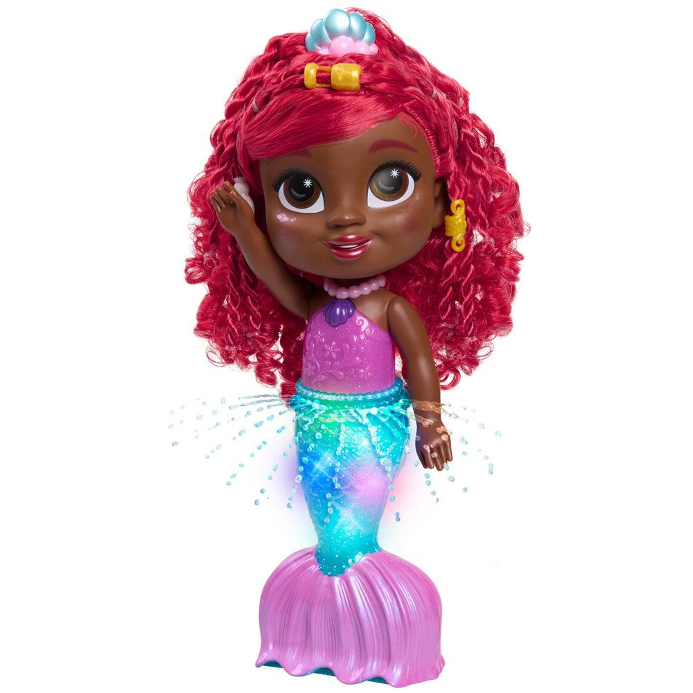 Just Play Disney Ariel Splash & Glow doll glows softly for engaging bath time play.