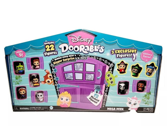 Just Play Disney Doorables Series 5 Mega Peek Pack front view with bright packaging and curiosity.