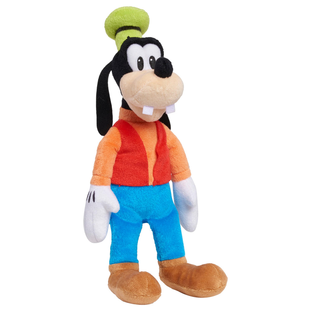 Just Play Disney Goofy plush front view with soft textures for cuddling.