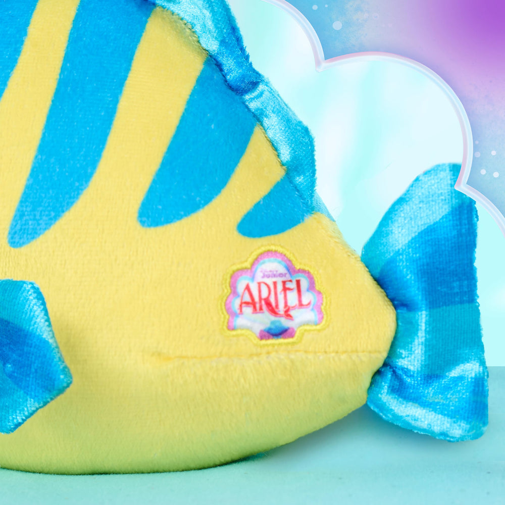 Just Play Ariel Flounder plush close-up fins, sparkly blue accents.