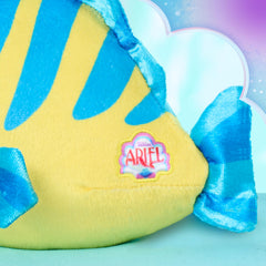 Just Play Ariel Flounder plush close-up fins, sparkly blue accents.