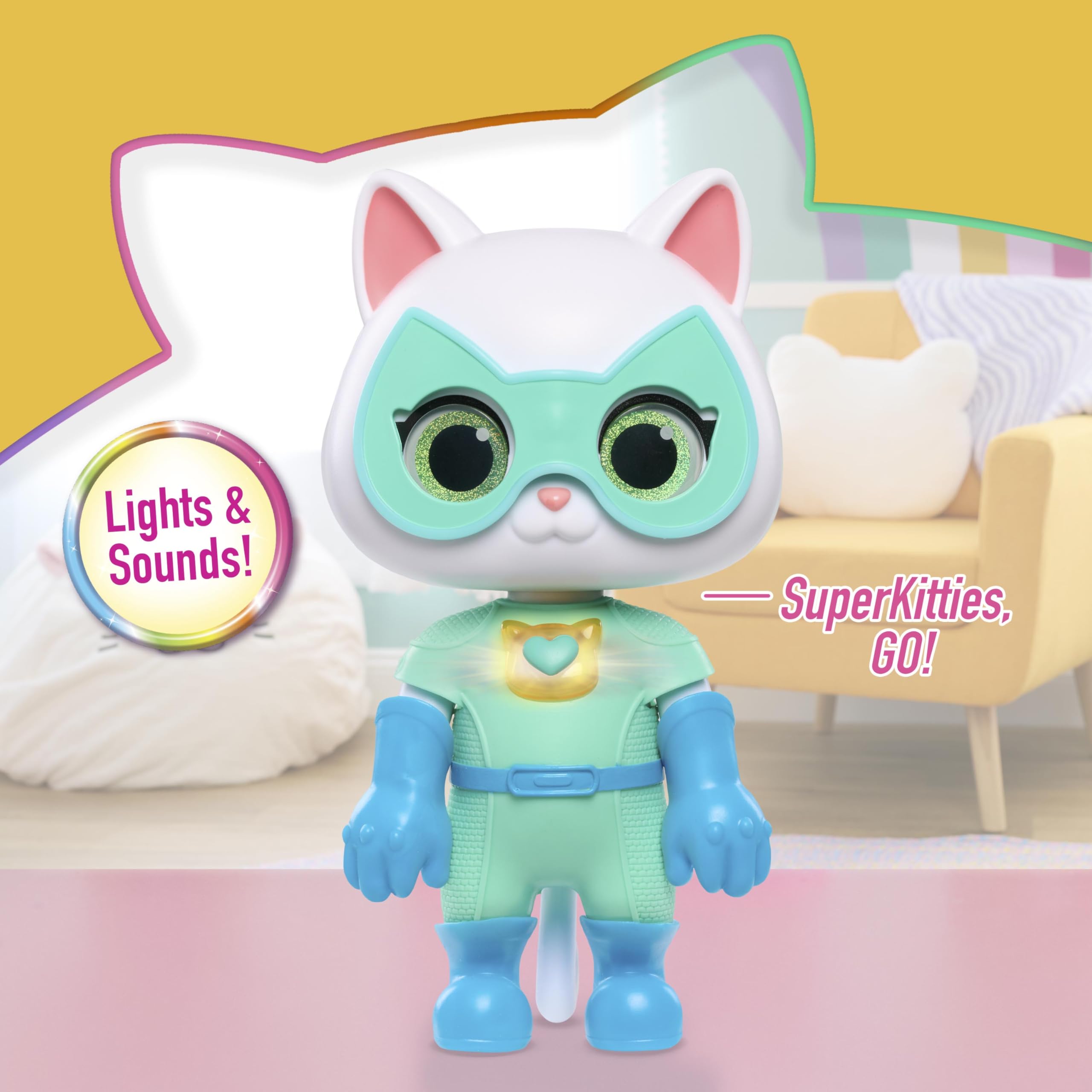 Bitsy with outfit and mask ready for superhero roleplay by Just Play