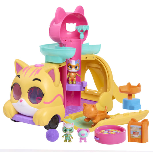 Just Play Disney Junior SuperKitties Purr-N-Go vehicle with lights boosts imaginative play.