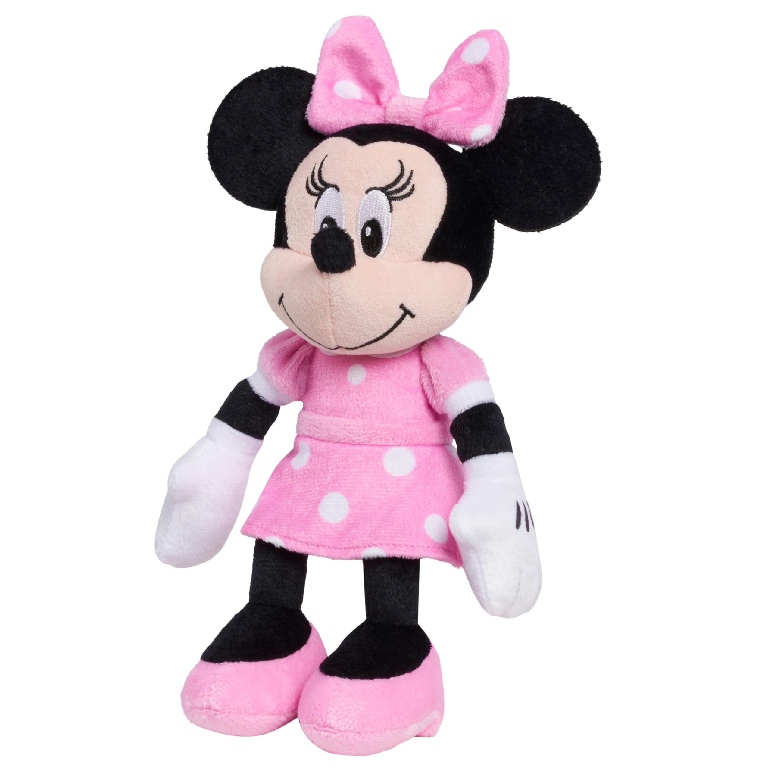 Just Play Minnie Mouse bean plush dress detail showcasing iconic pink polka-dot outfit.