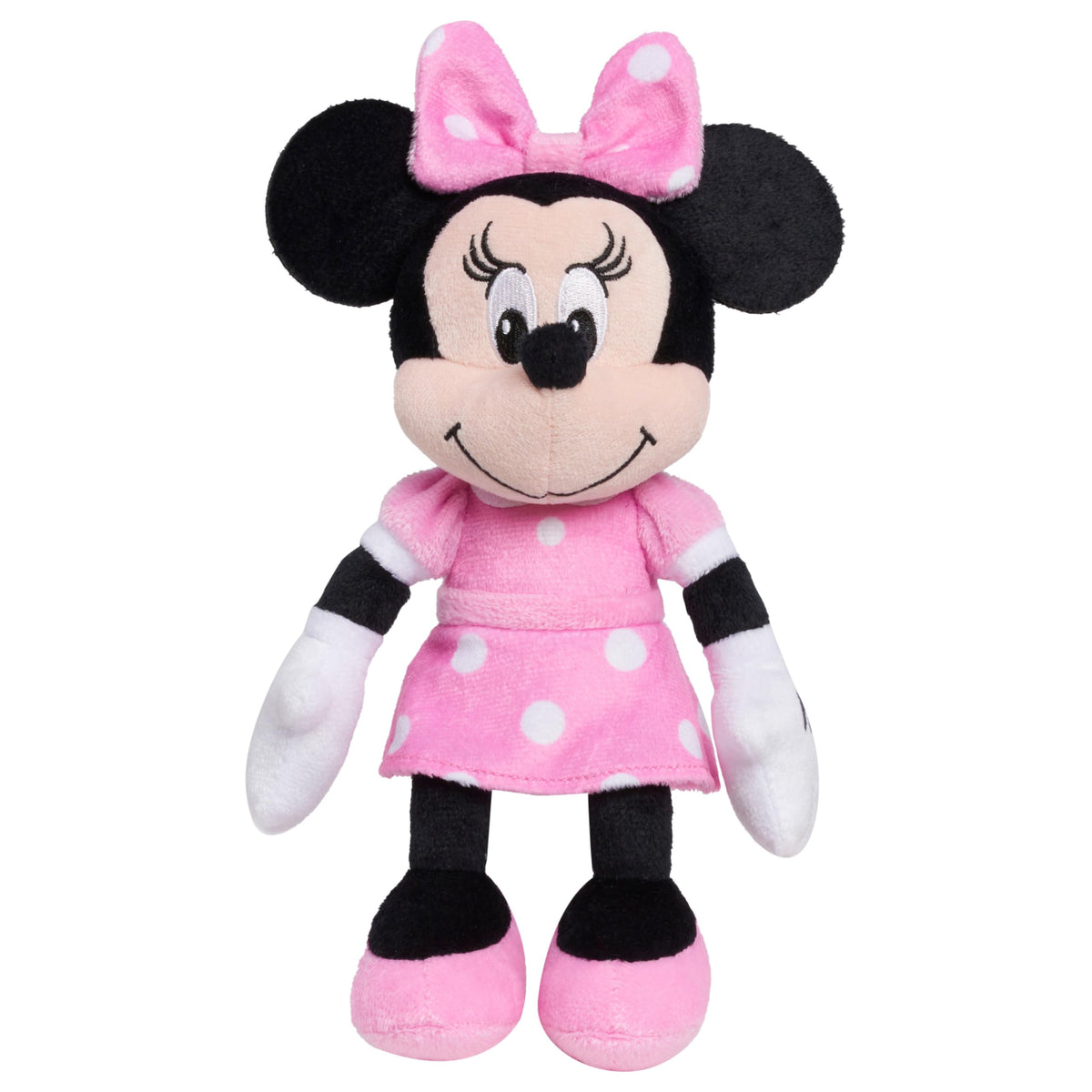 Just Play Minnie Mouse bean plush front view for on-the-go cuddles.