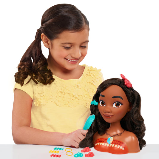 Just Play Moana styling head with long black hair for brushing, braiding, and creative styling