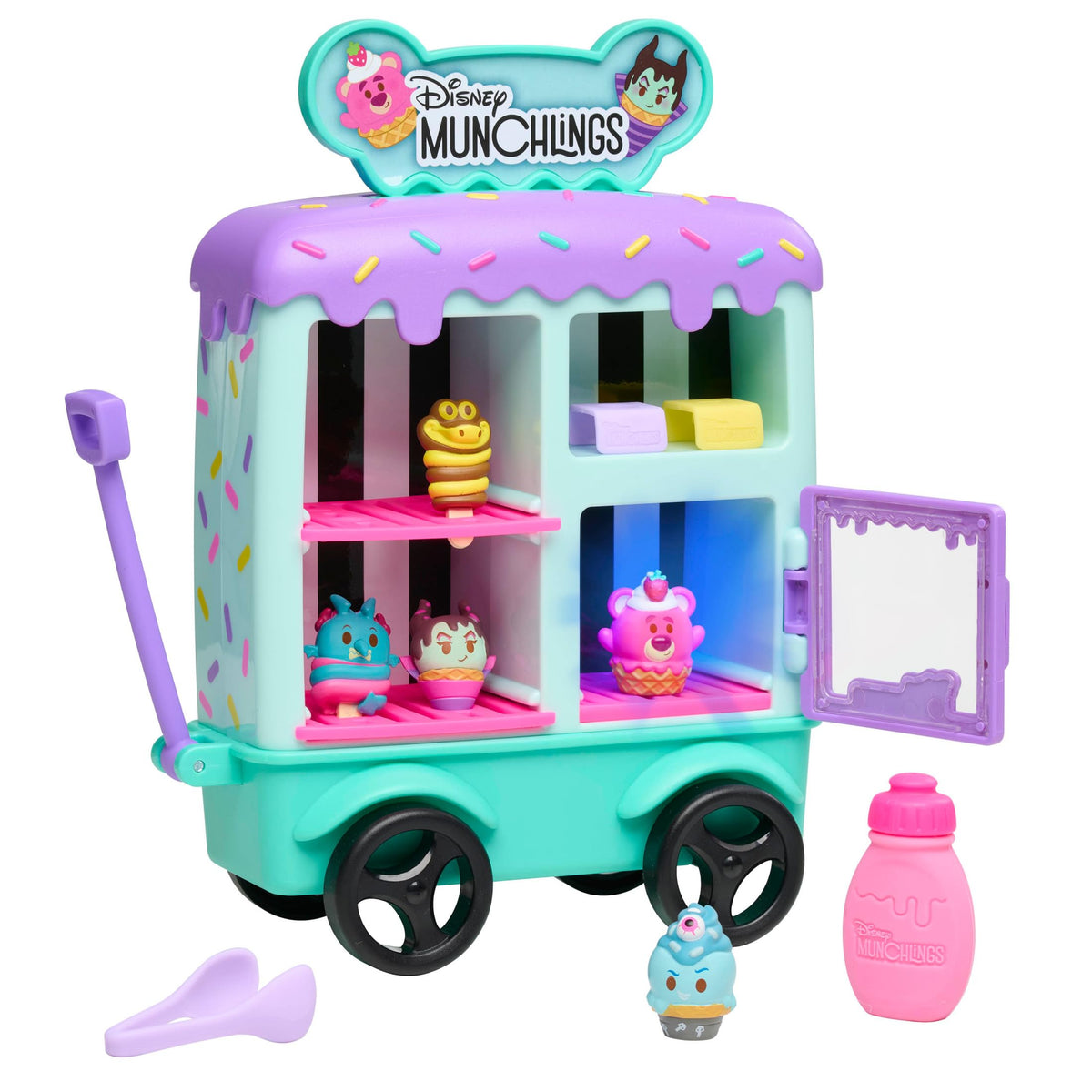 Just Play Disney Munchlings Ice Cream Cart front view with light display for imaginative play