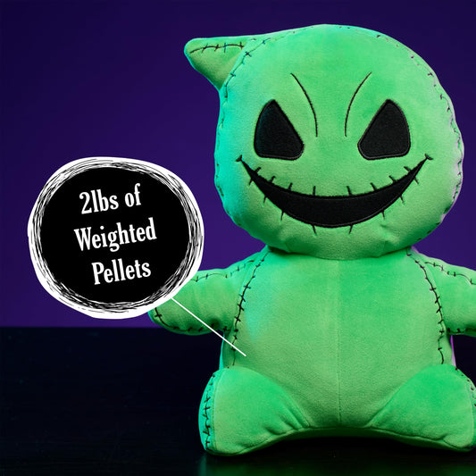 Just Play Disney Oogie Boogie weighted plush side view glowstick-green fabric