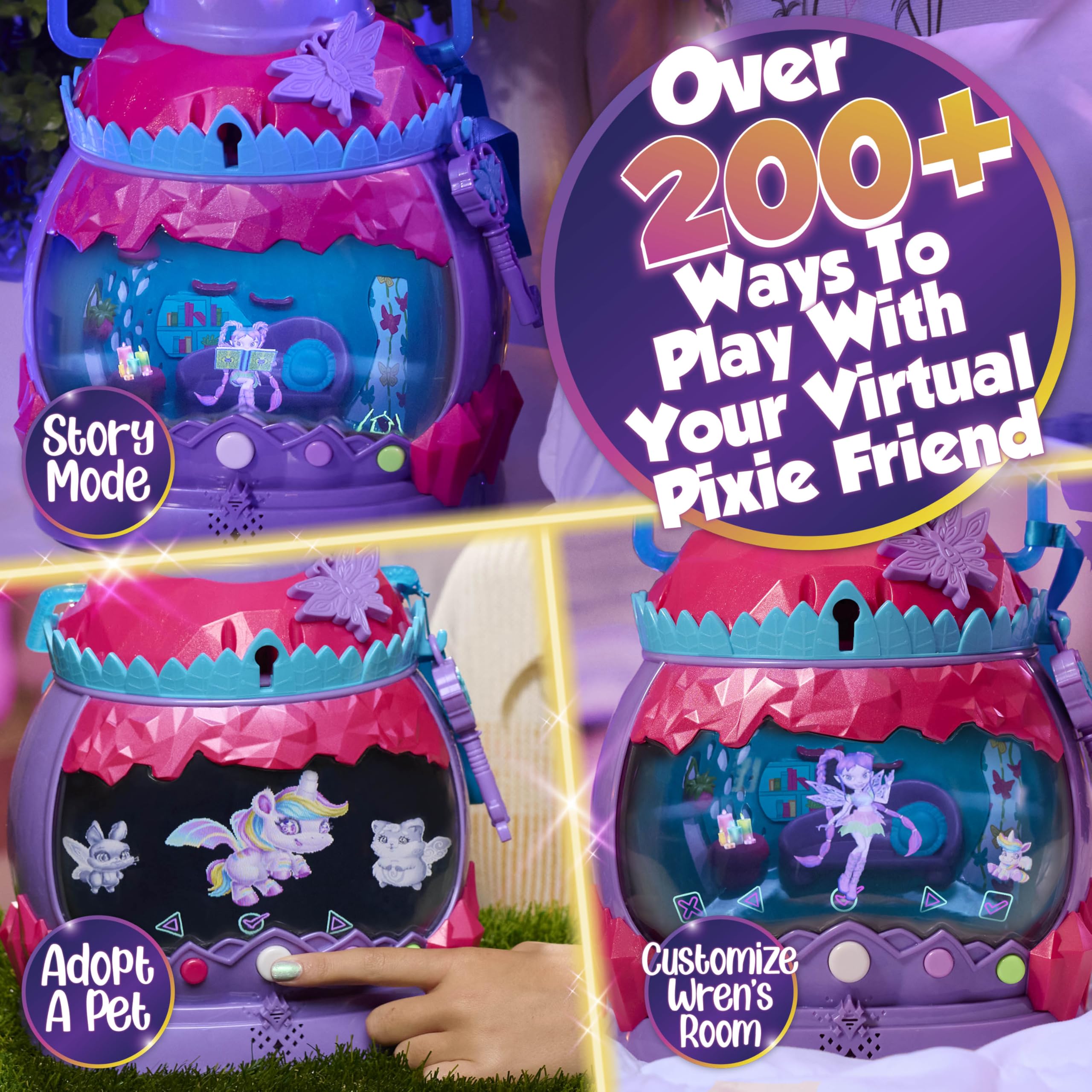 Just Play HOLOBRITE Pixie Lantern Wren doll close-up shows sparkly outfit and wings for storytelling.