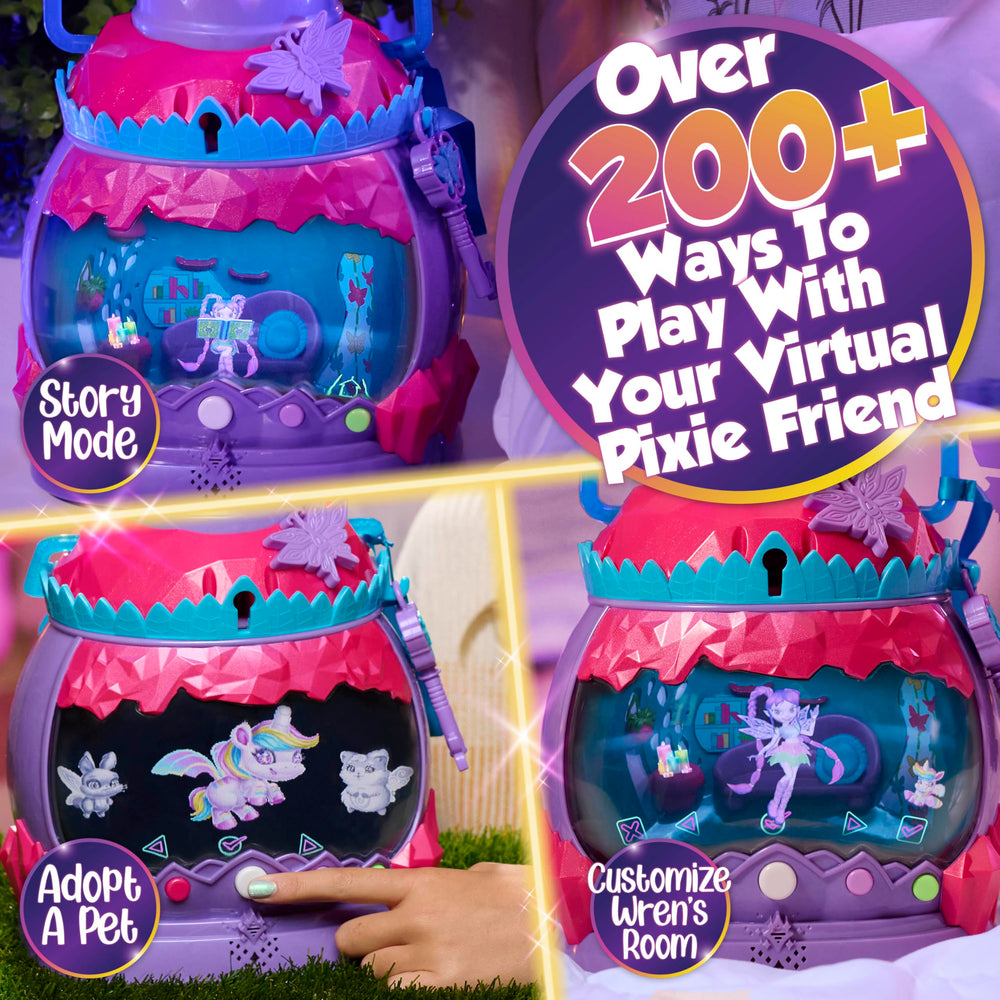 Just Play HOLOBRITE Pixie Lantern Wren doll close-up shows sparkly outfit and wings for storytelling.