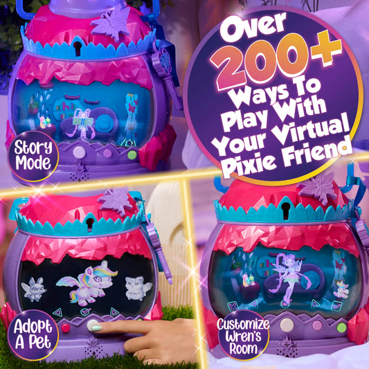 Just Play HOLOBRITE Pixie Lantern Wren doll close-up shows sparkly outfit and wings for storytelling.