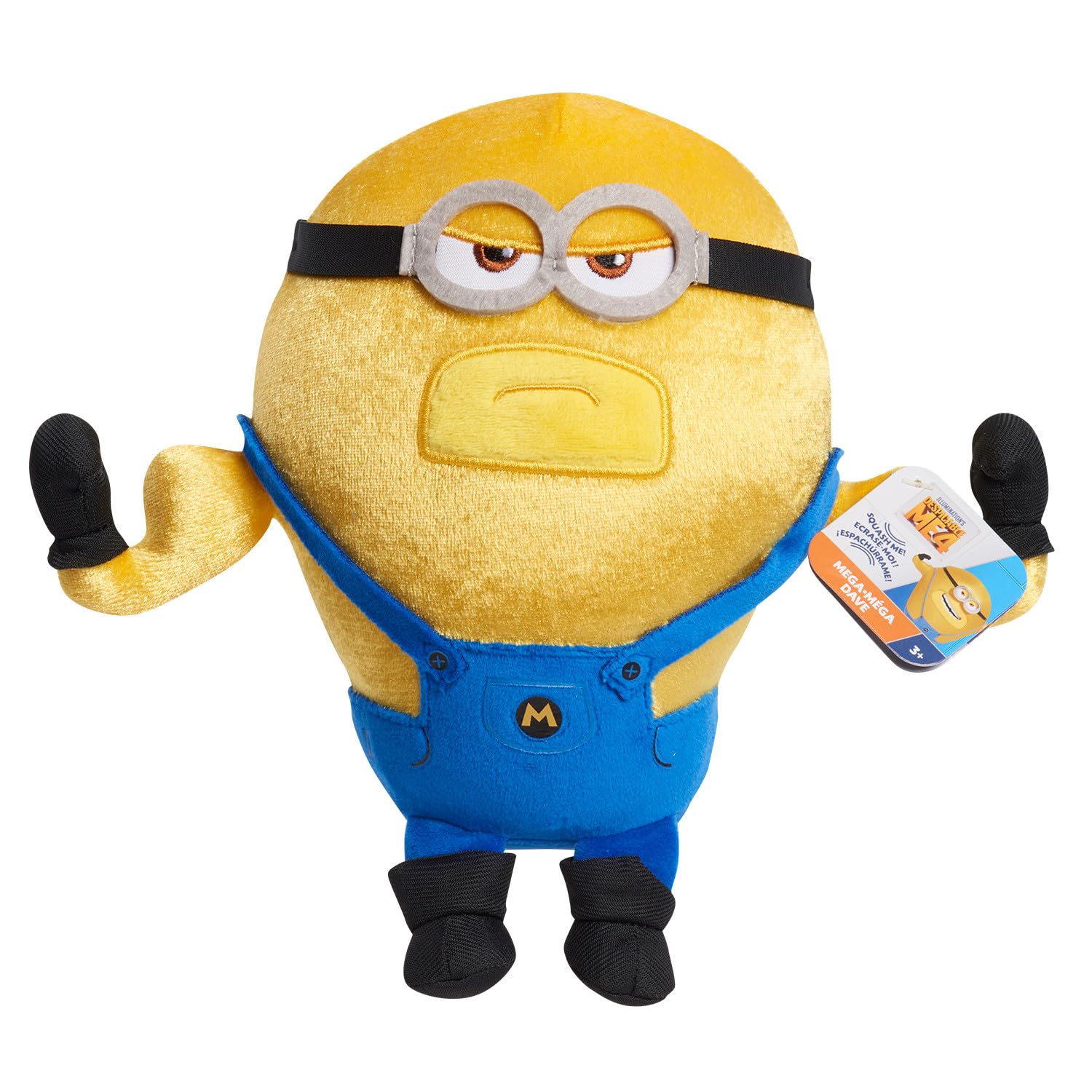 Just Play Mega Dave Squooshy plush front view, ultra-soft fabric for gentle squeezes.