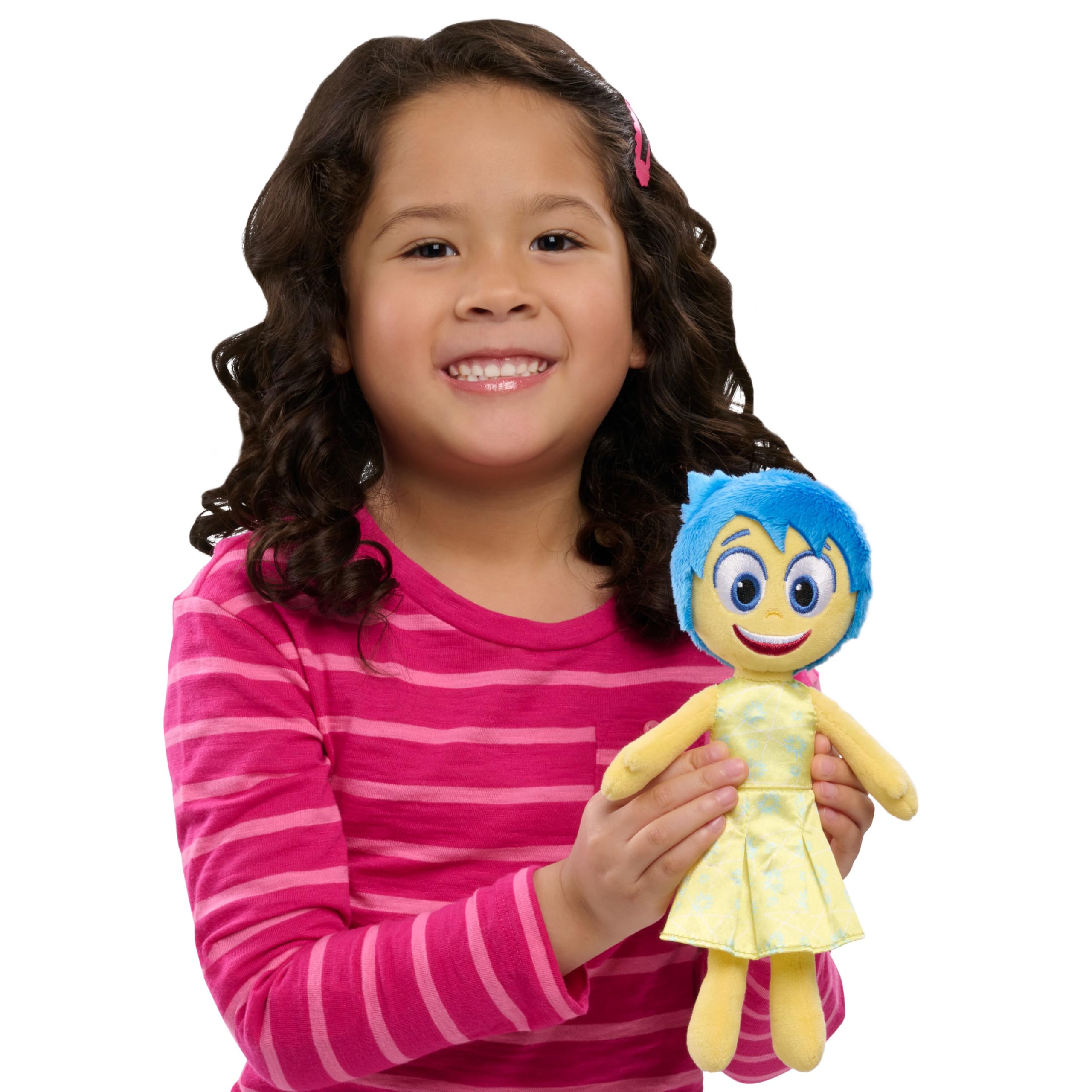 Just Play Inside Out 2 Joy plush with embroidered face for soft, gentle textures.