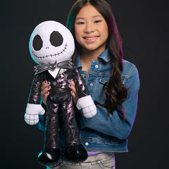 Just Play Jack Skellington plush close-up showing bat bow tie detail
