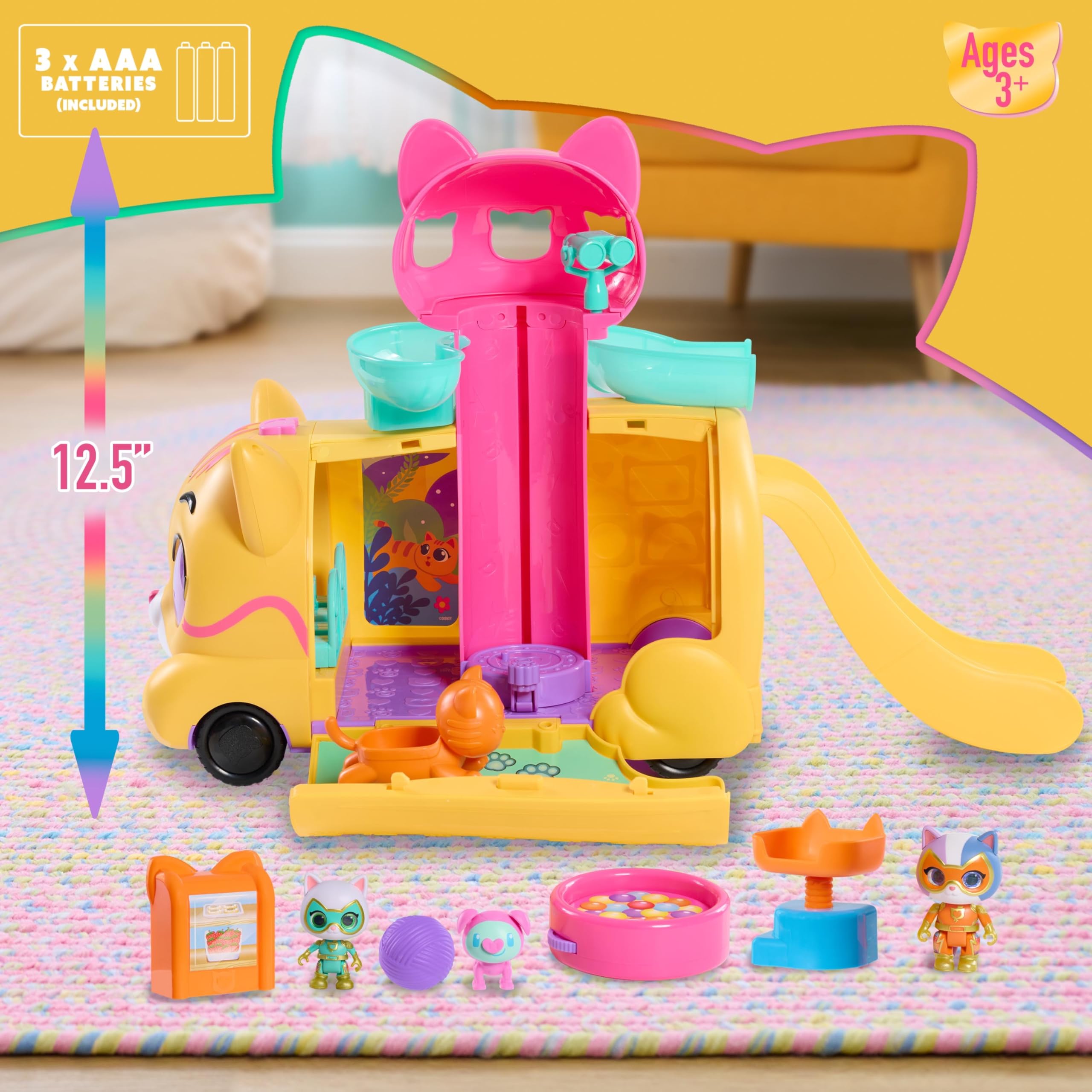 Just Play button ears light up and phrases enhance interactive play sessions.