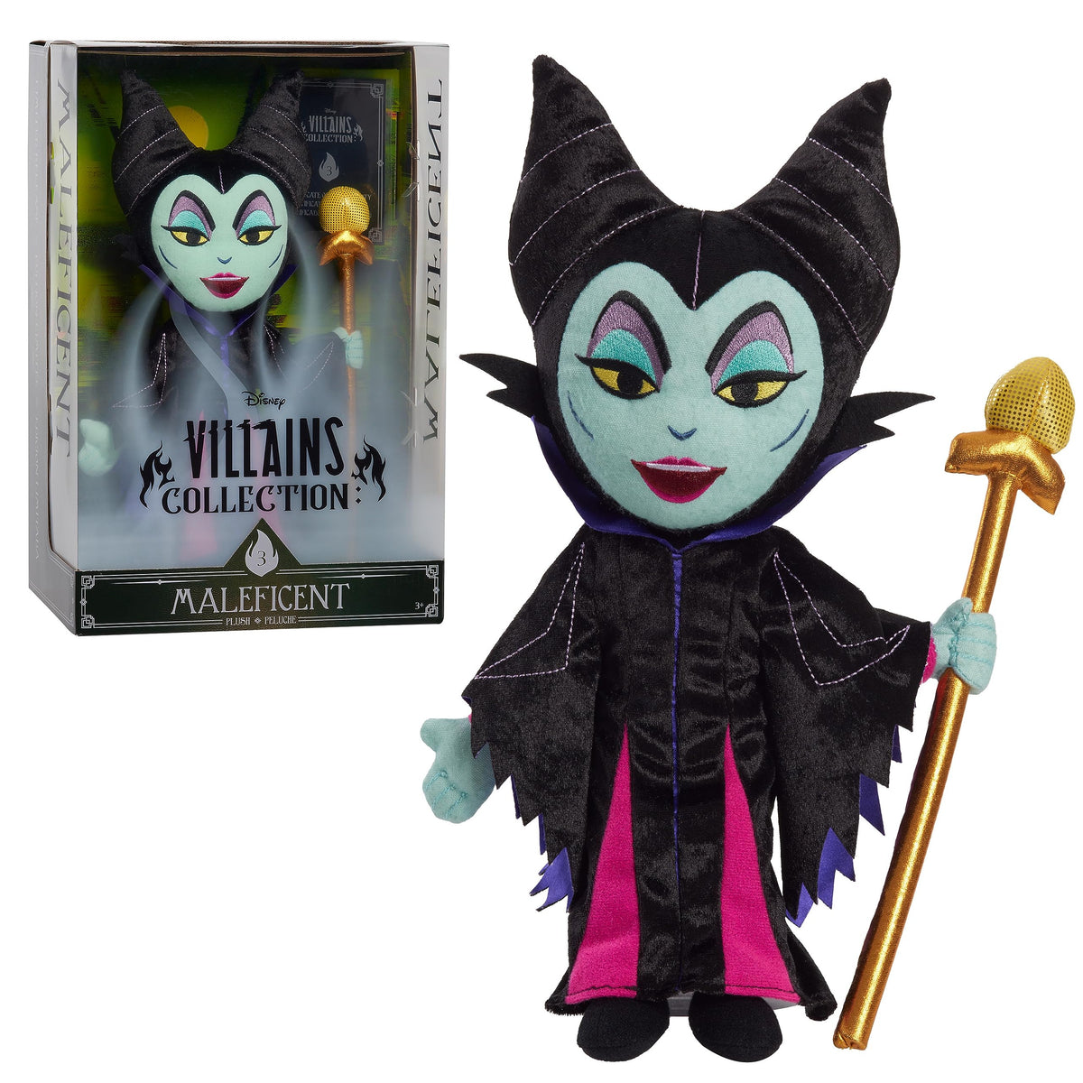 Just Play Maleficent plush doll, 13-inch, velvet robe, ideal for display and collection