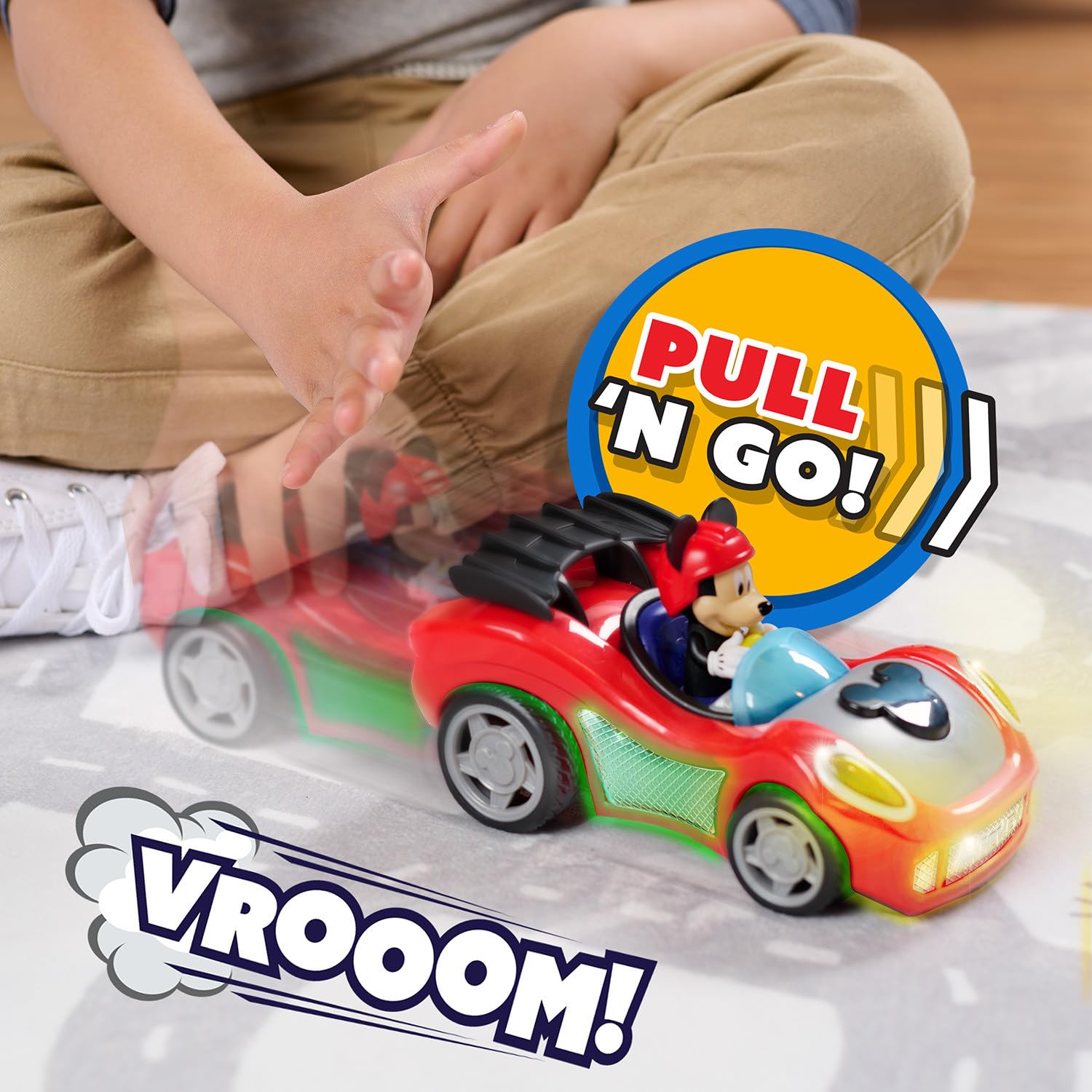 Just Play Mickey Mouse Rev 'n Glow Racer lightweight design supports easy handling by small hands.