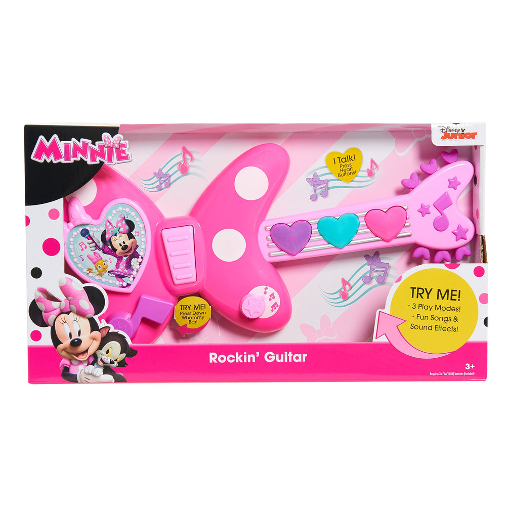 Just Play Minnie Bow-Tique Rockin' Guitar back view showing kid-friendly design for creative play.