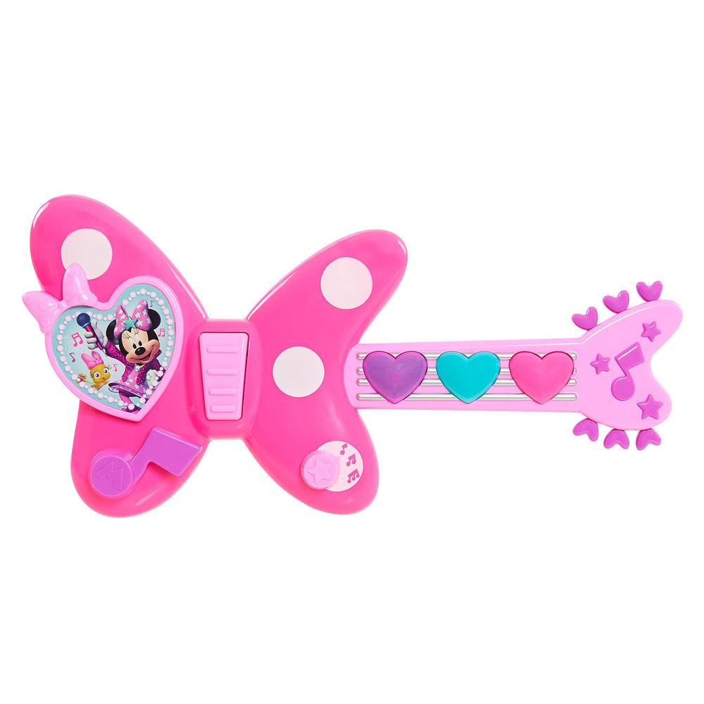Just Play Minnie Bow-Tique Rockin' Guitar front view with glowing neck lights for imaginative play.