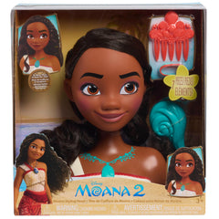 Just Play Moana 2 hairdressing head packaging-display makes gift-ready presentation.