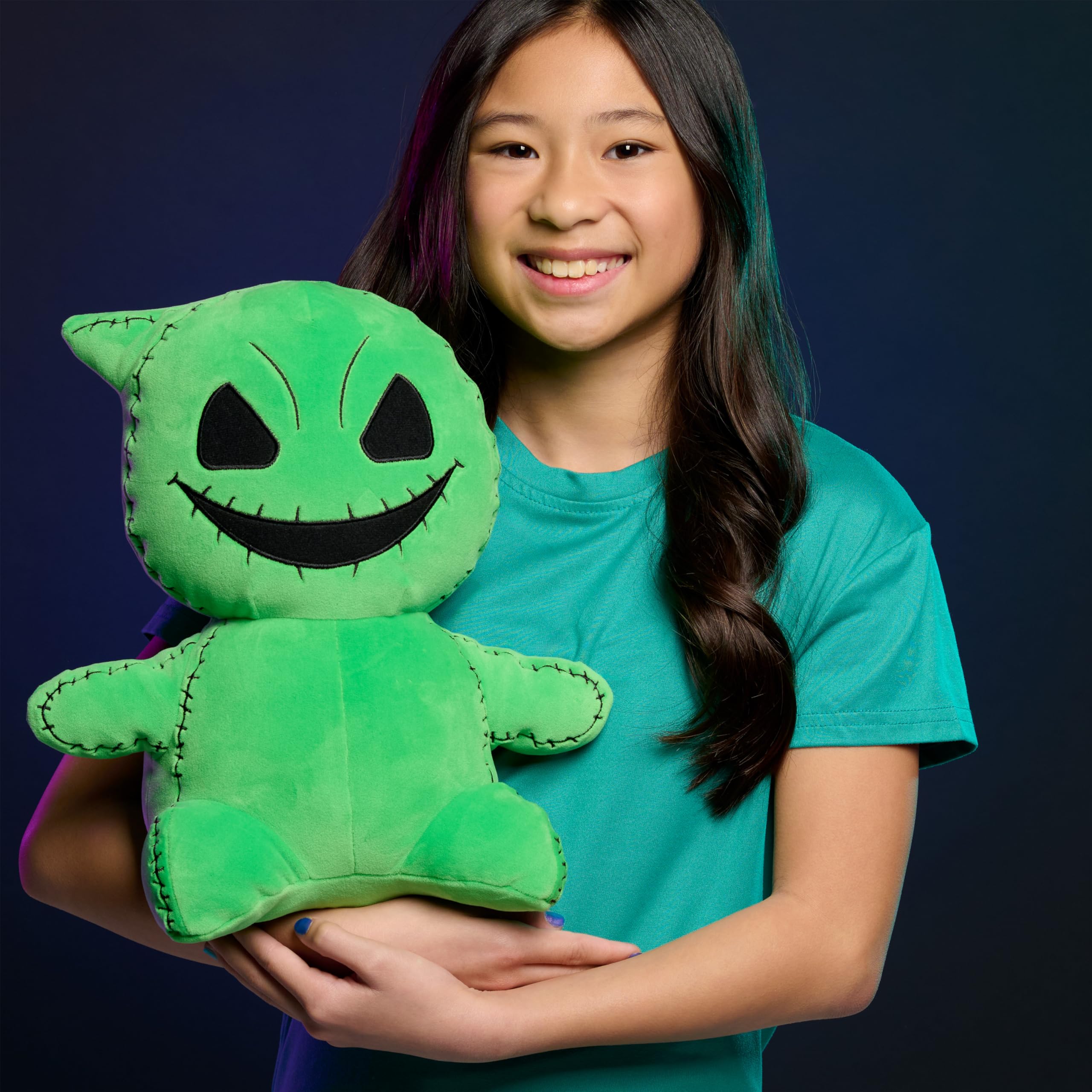 Close-up of embroidered details on Just Play Oogie Boogie weighted plush