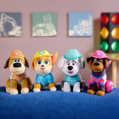 Just Play Pupstruction Tank plush in-hand, a cuddly companion for travel and playtime.