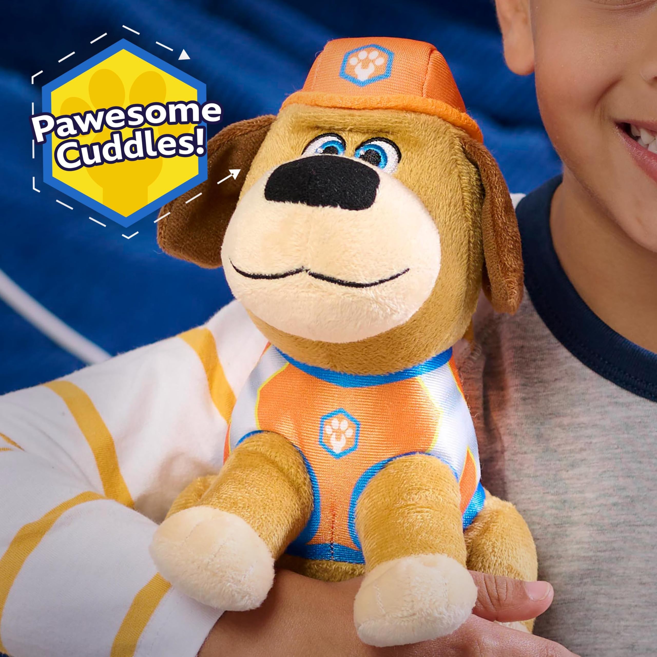 Just Play Pupstruction Tank plush texture close-up showing ultra-soft materials for cozy hugs.