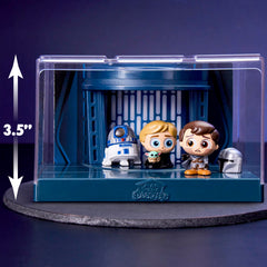 Just Play Star Wars Doorables mini figures close-up with glittery eyes for display.